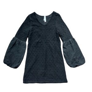 Anthropologie Amadi‎ Quilted Balloon Sleeve Black Gray Shift Dress Size Medium